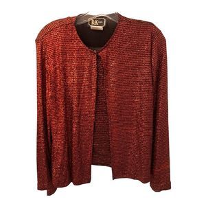 R&K Evening Womens Top 2 piece Size 10P Red Sparkly Long Sleeve